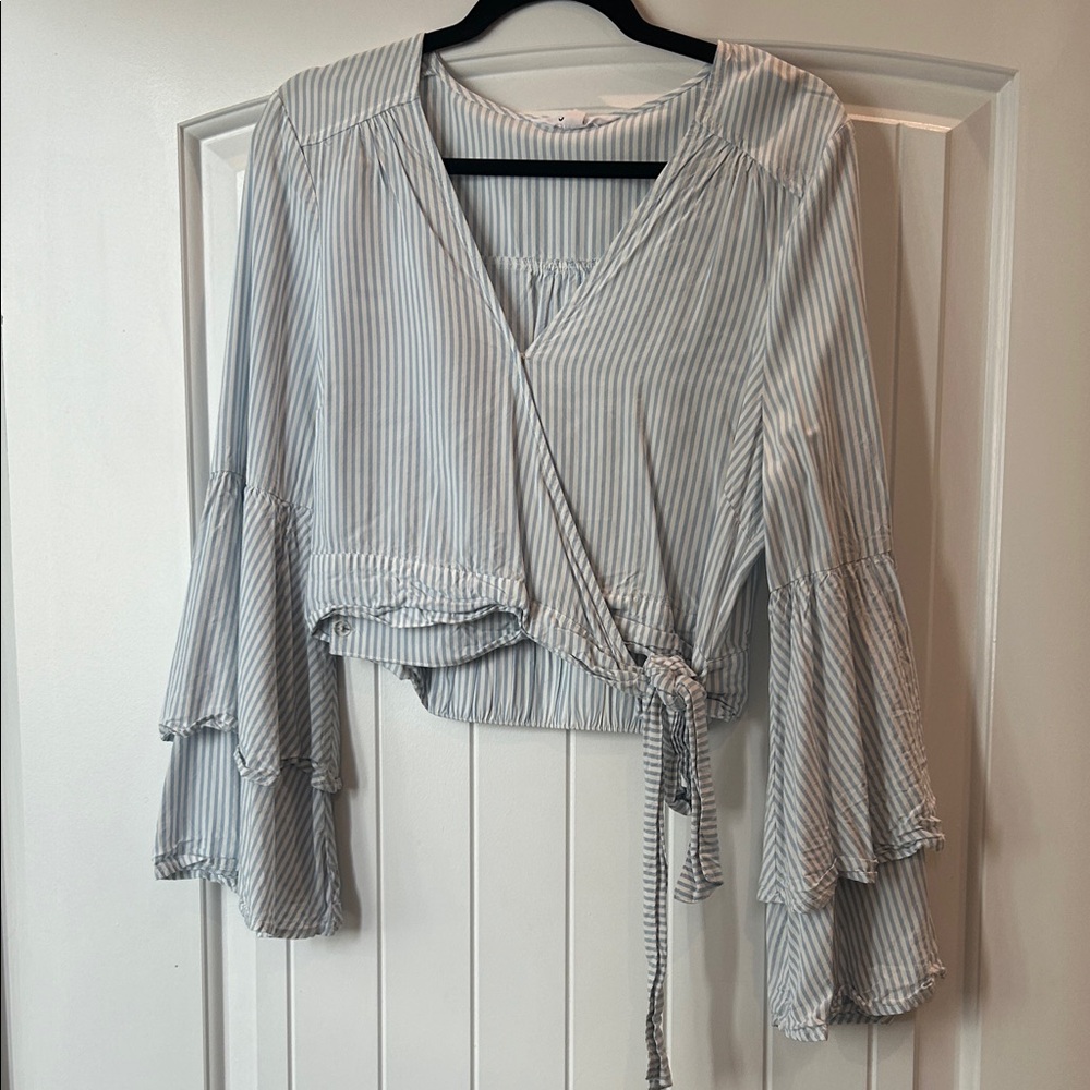 Jack by BB Dakota Blue Striped Wrap Blouse